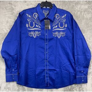 NWT Barabas Men's Western Shirt 3XL Blue Embroidered Long Sleeve Pearl‎ Snap